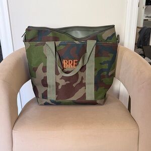 L.L. Bean Camo Canvas Tote with Orange Monogram